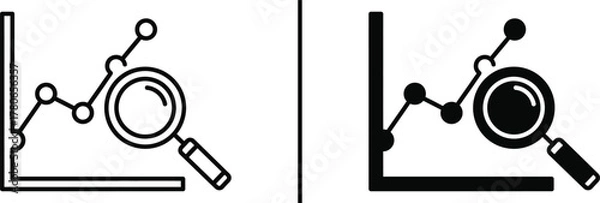 Obraz Data Analysis Icon – Graph with Magnifying Glass Illustration