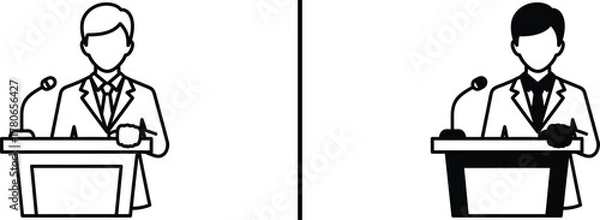 Obraz Speaker at Podium Icon – Public Speaking and Presentation Illustration