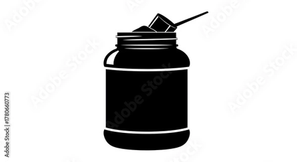 Fototapeta Protein powder container with scoop isolated on white