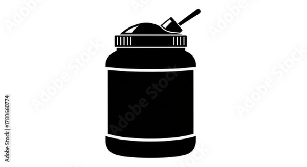 Fototapeta Protein powder container silhouette isolated on white