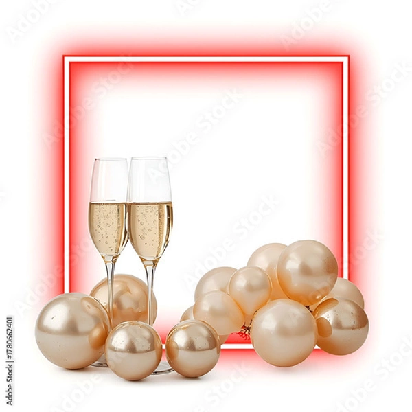 Obraz Vibrant red glowing frame adorned with delicate stems and subtle sparkles.