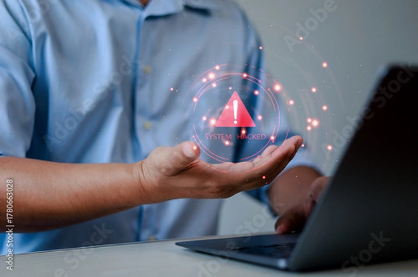 Fototapeta Cybersecurity warnings, online scams, cybercrime risks, fraud prevention, digital security awareness