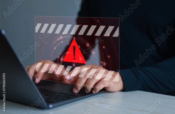 Fototapeta Cybersecurity warnings, online scams, cybercrime risks, fraud prevention, digital security awareness