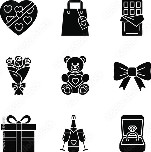 Obraz A collection of love and romance icons in a silhouette style