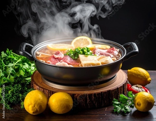 Obraz 肉と野菜のレモン鍋