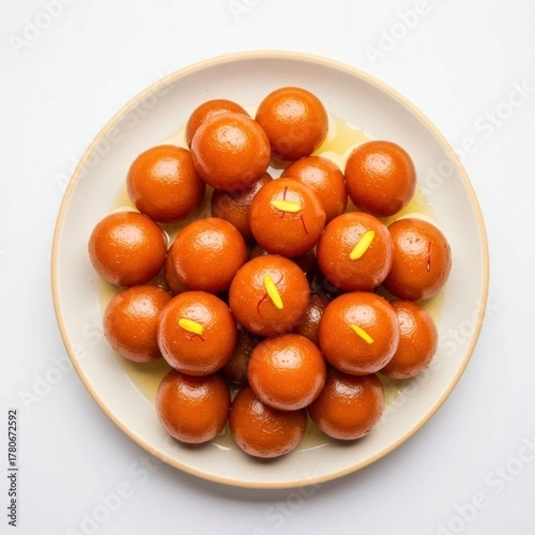 Obraz Gulab jamun in a bowl, a popular indian dessert, on white background