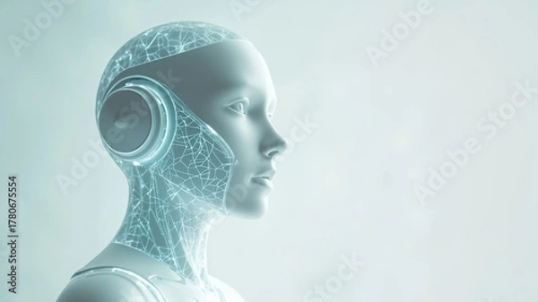 Obraz Futuristic robotic woman with digital features and headphones  