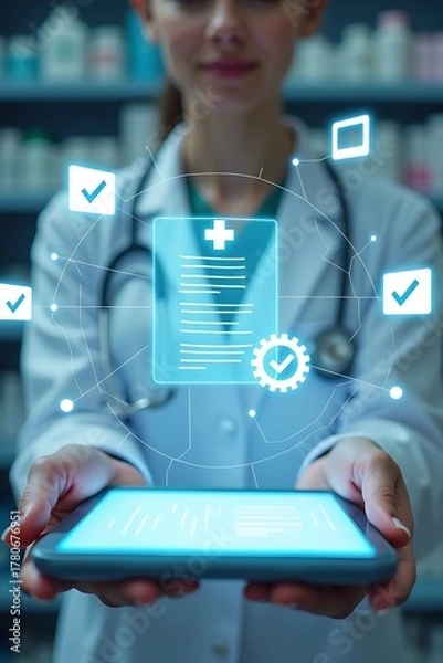 Fototapeta Futuristic Healthcare Control Center Visualization