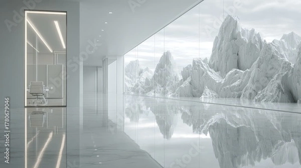 Obraz Modern Minimalist White Interior With Mountain View