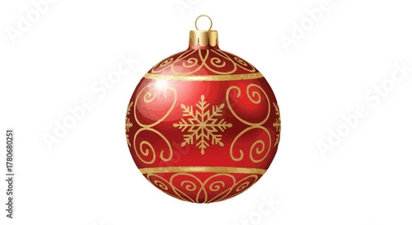Fototapeta Elegant red Christmas ornament with golden snowflake design, perfect for holiday cheer and joy