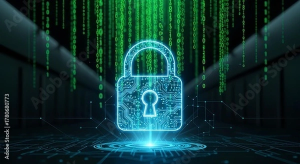Fototapeta Digital Lock Hologram Over Binary Code for Cybersecurity