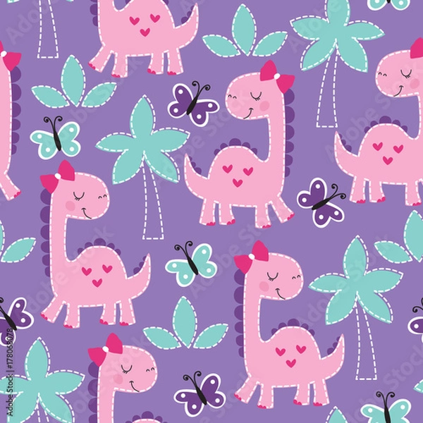 Obraz bez szwu fioletowy dinozaur zwierzę wzór ilustracji wektorowych