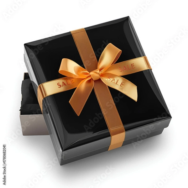 Obraz A glossy black gift box with a smooth reflective surface.