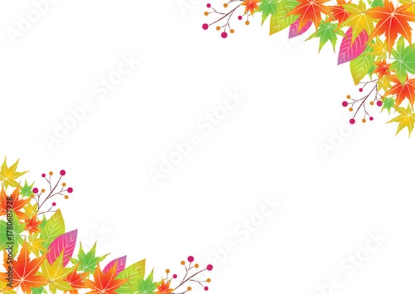 Obraz 紅葉で飾る秋のフレーム 白背景