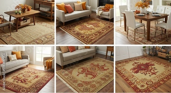 Fototapeta Elegant Rugs in Various Living Spaces with Classic Designs.