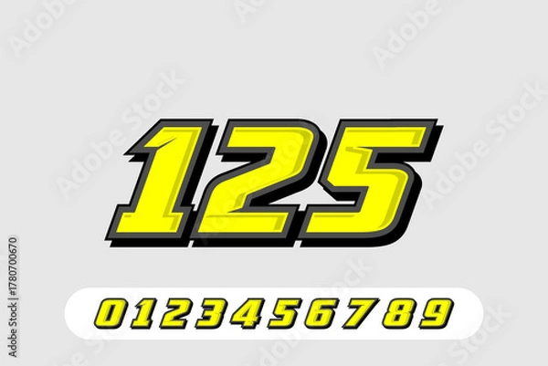 Fototapeta Bold Yellow Racing Number 125 with Outline and Shadow Effect EPS 10