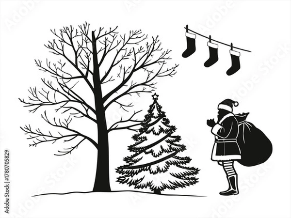 Obraz Christmas silhouette black vector white background