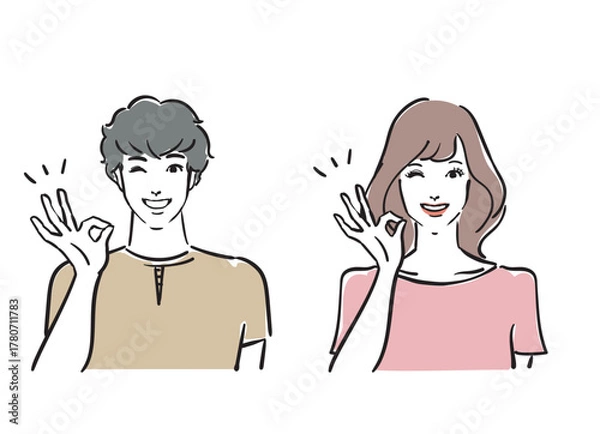 Obraz オッケーサインを出す爽やかな30代男女