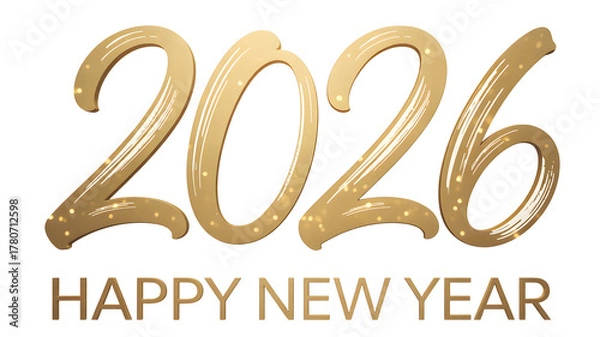 Fototapeta Golden 2026 happy new year text isolated on transparent background