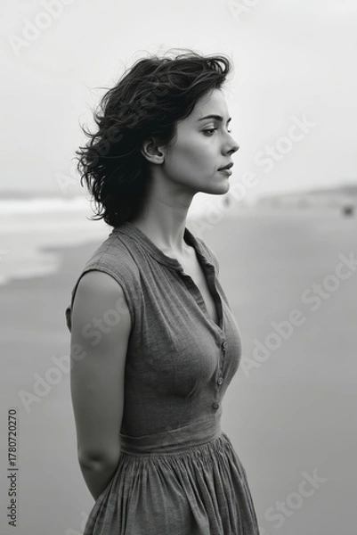 Fototapeta A woman standing on a beach next to the ocean