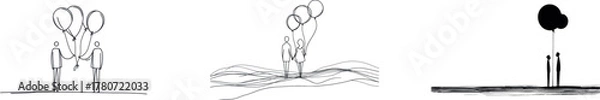 Fototapeta The simplicity of modern illustration is reflected in a minimalist design of balloons through continuous line art