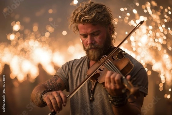 Fototapeta A man with a beard playing a violin