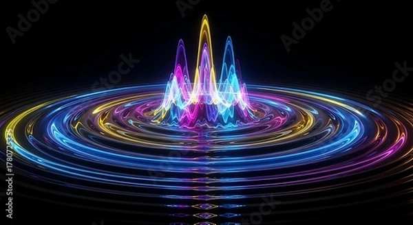 Obraz Colorful ripples and glowing peaks against a dark background space