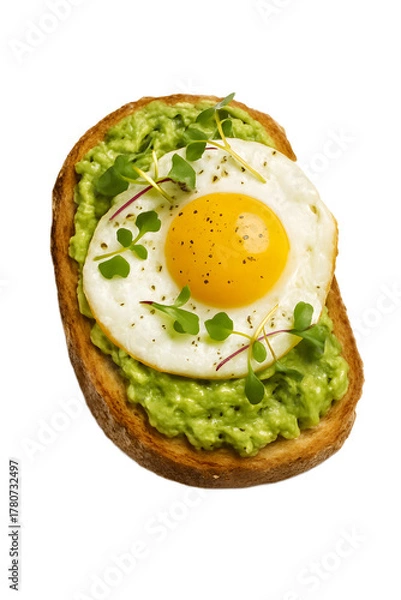 Fototapeta Delicious fried egg and toast breakfast meal with fresh green salad on a white plate