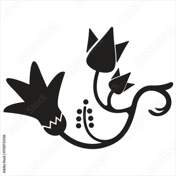 Fototapeta Stylized Botanical Silhouette of Twisting Flower Stems and Buds for Decorative Art or Logo Vector Illustration