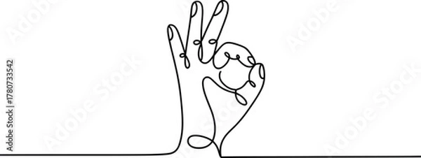 Fototapeta One Line Drawing OK Hand Gesture Minimal Vector Illustration.