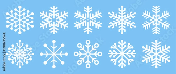 Fototapeta Set vector snowflakes, doodle winter icon collection. Snow linear symbol. Pack design elements