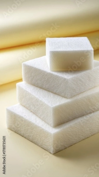 Obraz Stacked Sugar Cubes Against A Pale Yellow Background