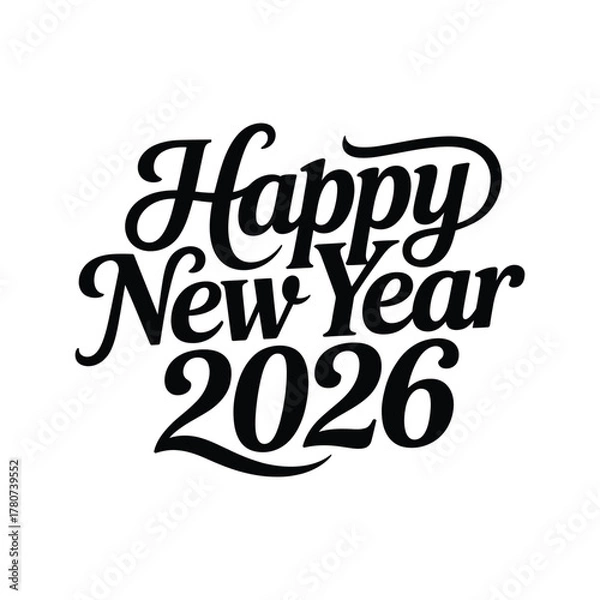 Obraz Elegant happy new year 2026 calligraphy festive lettering for greeting card, poster, banner, invitation, and social media post design