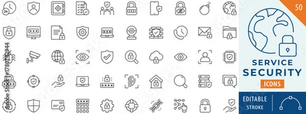 Fototapeta Service Security icon collection set. Editable stroke.