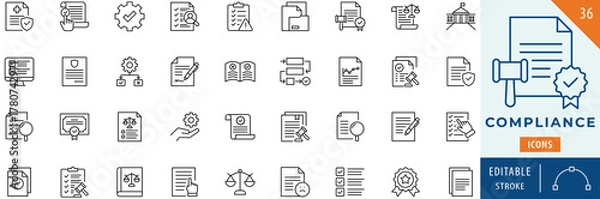 Fototapeta Compliance icon collection set. Editable stroke.