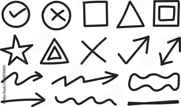Obraz Hand Drawn Geometric Doodle Arrows and Shapes Abstract Marker Sketch Design