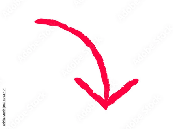 Fototapeta 手描き風　曲がった　右下向き　矢印　赤