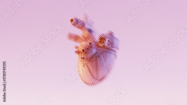 Obraz 3D Human Cyborg Heart Behind Reeded Glass Soft Purple Neon Glow 3D illustration