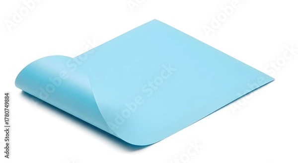 Fototapeta Blue paper sheet with curled corner isolated on white background