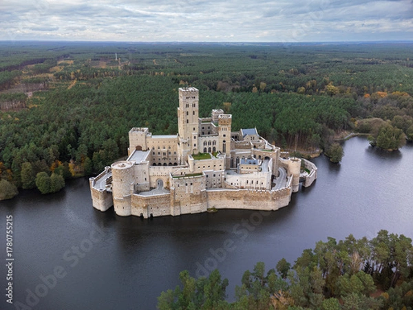 Fototapeta Castle in Stobnica, Aerial View. Greater Poland Region, Poland