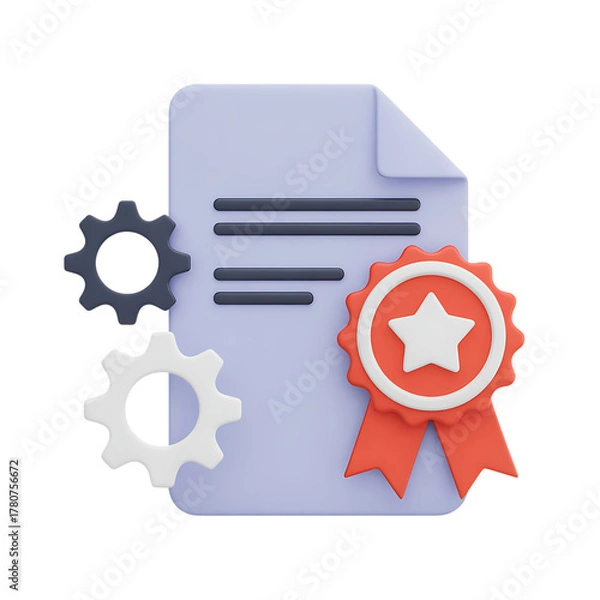 Fototapeta Quality Assurance Document with Gears and Star Symbol on black backdrop