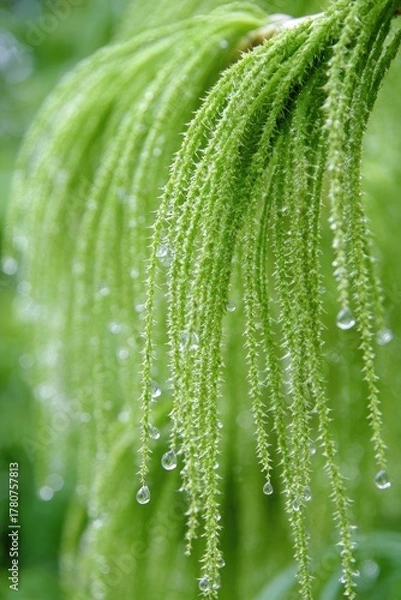 Obraz Closeup Of Green Plant With Dew Drops