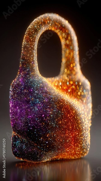 Fototapeta Unique lock made of quantum particles glows with vibrant waves of color in a futuristic design