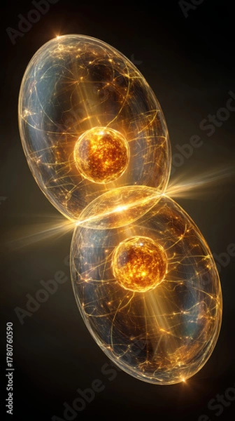 Obraz Visualization of quantum entanglement showcasing glowing twin particles