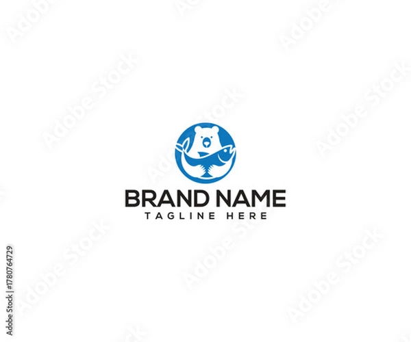 Fototapeta Logo with Fish and Bear Icon: An eye-catching logo, masterfully crafted with a bear and fish illustration, designed with a modern and creative flair. This icon is versatile.