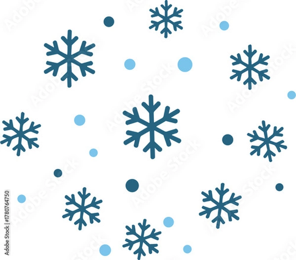 Fototapeta Snowflakes and dots in blue on transparent background, winter concept  