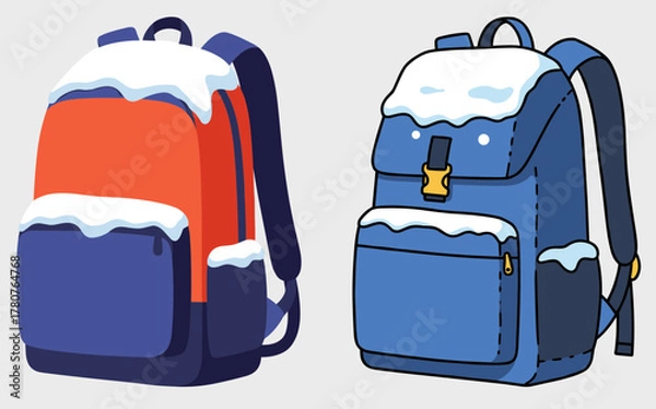 Fototapeta Winter backpacks covered in snow