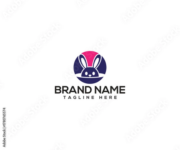 Fototapeta Adorable Bunny Logo: An endearing illustration of a rabbit peeking out from a colorful circular design, perfect for children's brands, pet-related businesses, or any company aiming for a friendly.