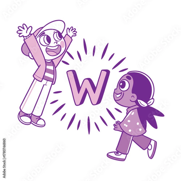 Obraz Joyful Cartoon Alphabet Sticker Featuring Colorful Letter W Design