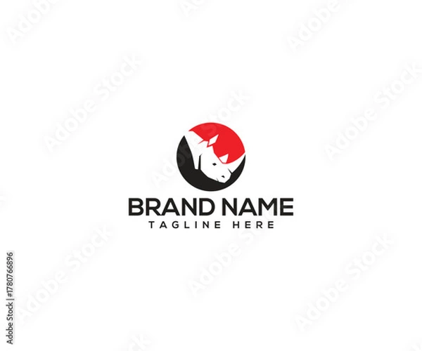 Obraz Rhino logo Design: A powerful rhino emblem, showcasing a minimalist design with bold lines, embodies strength and resilience, ideal for branding. 